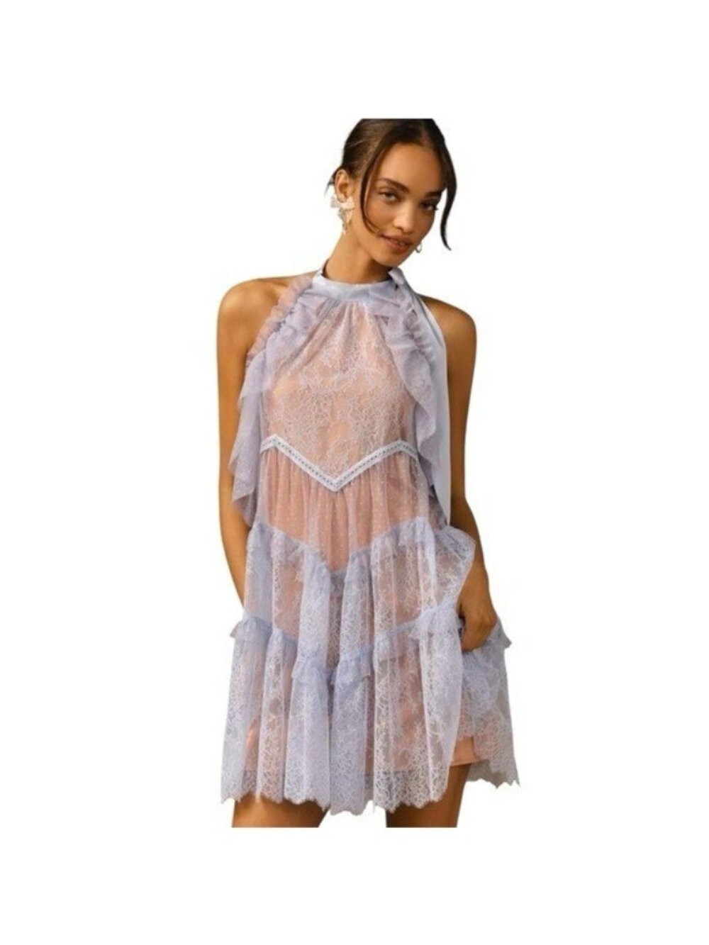 ANTHROPOLOGIE Lace Tunic Halter Dress Lavender Size XL NEW